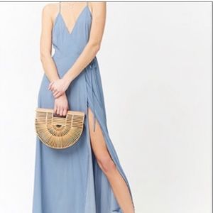 Light Blue Polka Dot Wrap Dress Maxi Dress